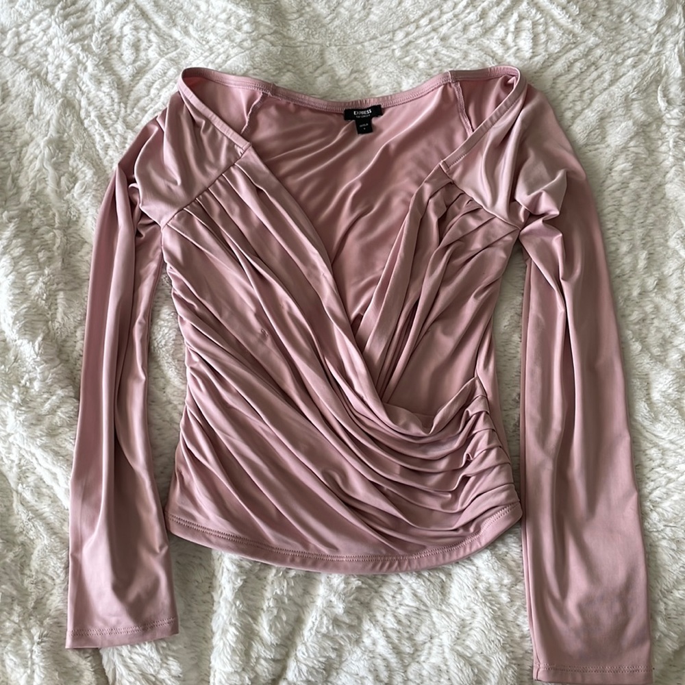 Express - Body Contour Silky Long Sleeve Wrap Top